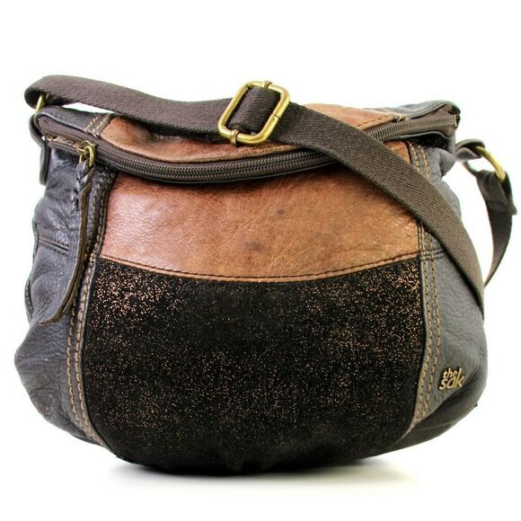 The Sak MULTI BROWN GENUINE LEATHER MEDIUM ZIP FLAP SHOULDER BAG XBODY MESSENGER - Picture 1 of 11